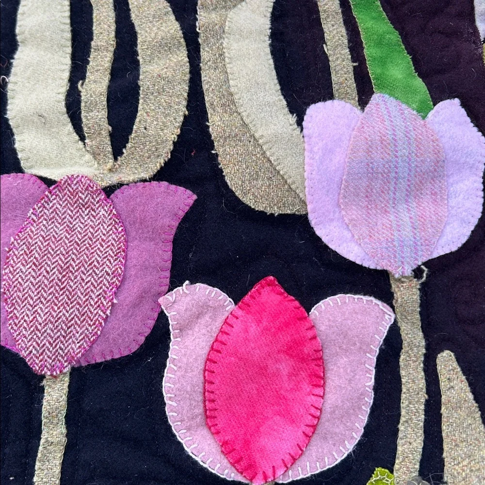 OOAK Handcrafted Wall Hanging Celestial Whimsigoth Applique Flowers Wool Batik